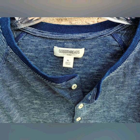 Goodthreads Indigo Slub Contrast Neckline Short Sleeve Henley Top XL - Picture 3 of 4